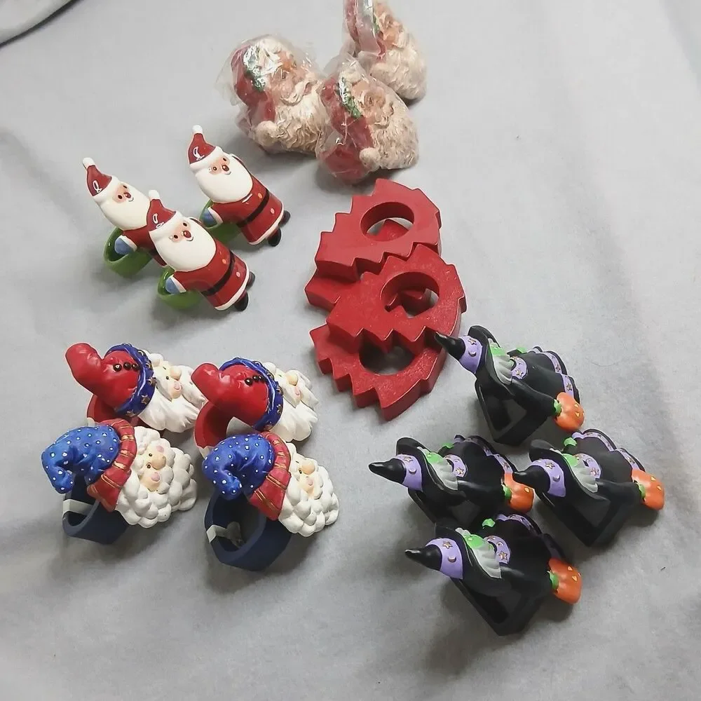 Set of 18 Holiday Napkin Rings Assorted Christmas Halloween Wooden Ceramic New